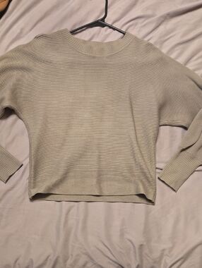 Pink Rose Light Green Ribbed Crewneck Sweater